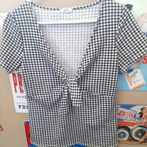 Black and white gingham top with tie size large